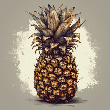 Pineapple vector illustration. Hand drawn pineapple on grunge backgroundの素材