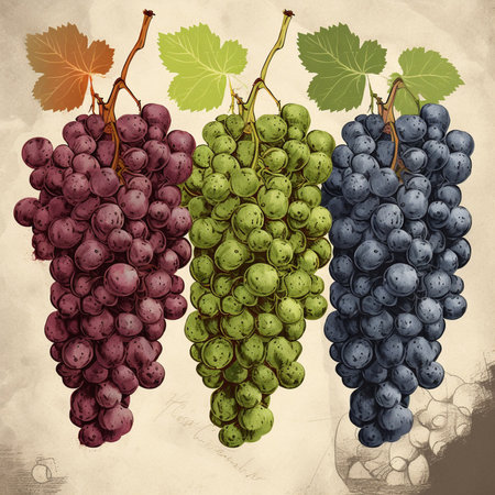 Grapes with watercolor effect on old paper background. Vector illustration.の素材
