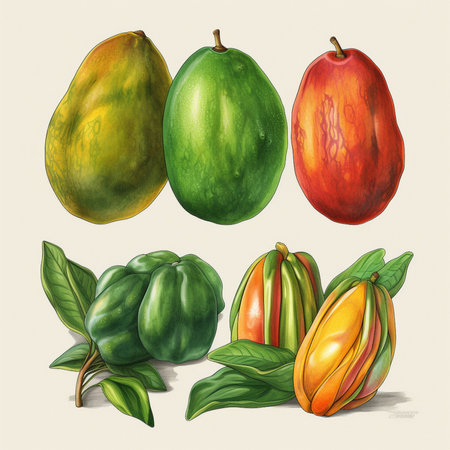 Set of papaya fruits. Hand drawn illustration. Vector illustration.の素材