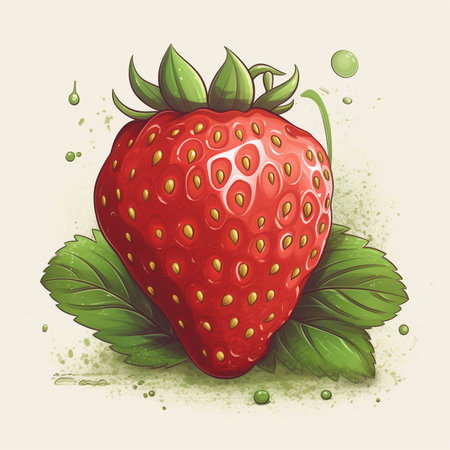 Strawberry with leaves and drops of water. Vector illustration.の素材