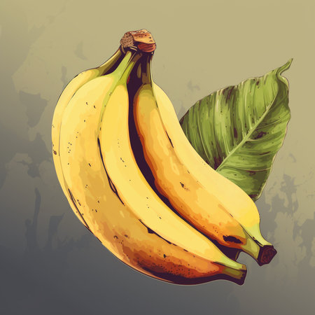 Banana vector illustration. Bunch of ripe bananas with leaves.の素材