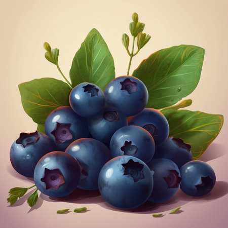 Blueberries with leaves. Vector illustration of fresh ripe blueberries.の素材