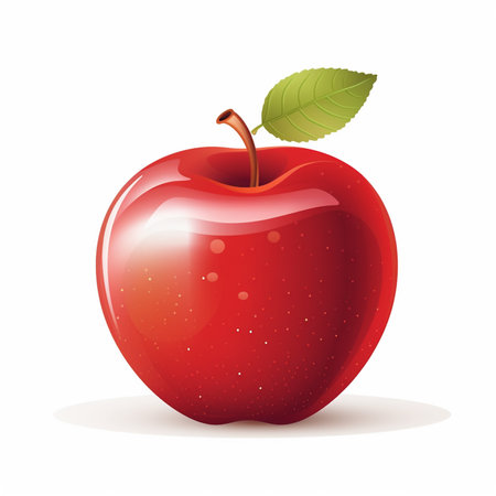 Red apple with leaf isolated on white background. Realistic vector illustration.の素材