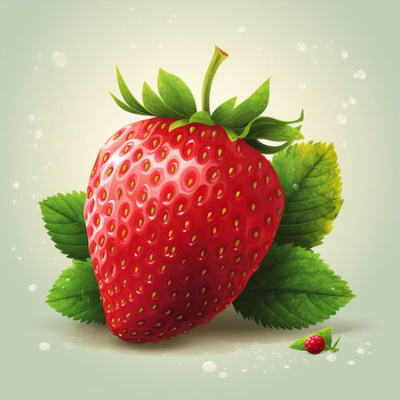 Strawberry with green leaves on light background. Vector illustration.の素材