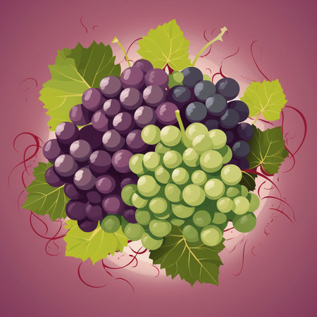 Bunch of grapes on a pink background. Vector illustration in flat style.の素材