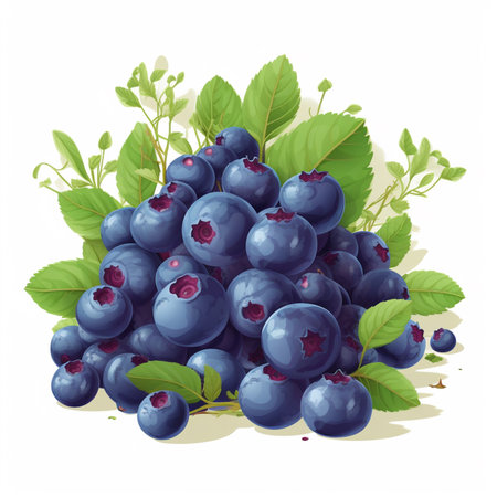Blueberry bunch with leaves isolated on white background. Vector illustration.の素材