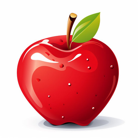 Red apple with green leaf. Vector illustration isolated on white background.の素材