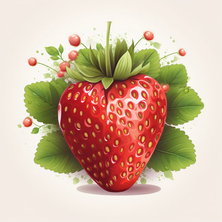 Strawberry with leaves and berries on a light background. Vector illustration.の素材
