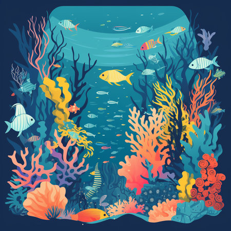 Underwater world. Underwater world with corals and tropical fish. illustrationの素材