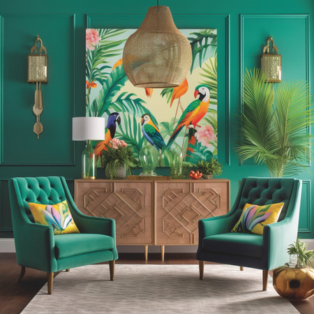 Green living room interior with armchairs. 3d rendering mock-upの素材