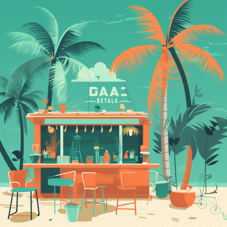 Restaurant cafe and bar on the beach. Vector illustration.の素材
