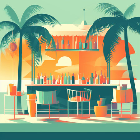Restaurant on the beach. Vector illustration in flat style.の素材