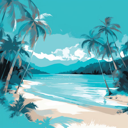 Palm trees on the beach. Vector illustration of a tropical beach.の素材