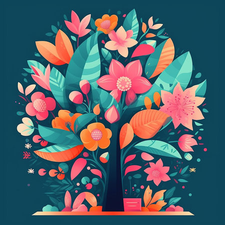 Flower-tree. Vector illustration in cartoon style. Floral background.の素材