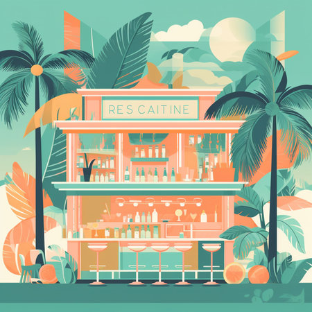 Restaurant bar on the beach. Vector illustration in flat styleの素材