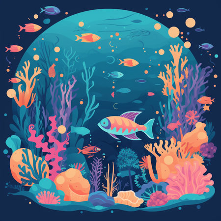 Underwater world. Underwater world with corals and fish. illustrationの素材