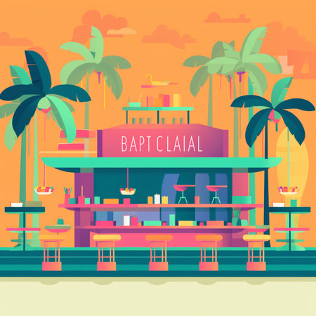 Restaurant on the beach. Vector illustration in flat style.の素材