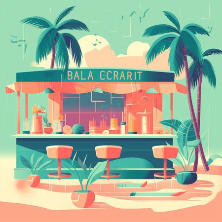 Beach bar on the beach. Vector illustration in flat style.の素材
