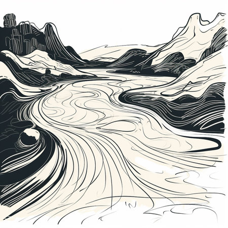 Mountain landscape in black and white colors. Hand drawn vector illustration.の素材