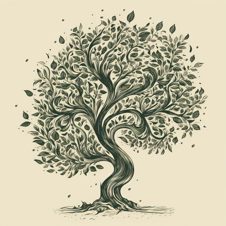 Beautiful hand drawn olive tree, sketch for your design. illustrationの素材