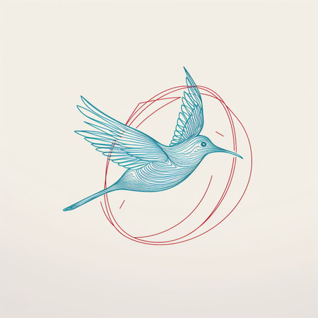 Illustration of a hummingbird in a circle. Vector illustration.の素材