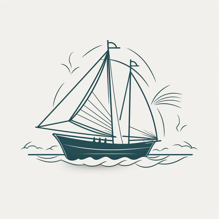 Sailing boat. Vintage sailboat. Hand drawn vector illustration.の素材