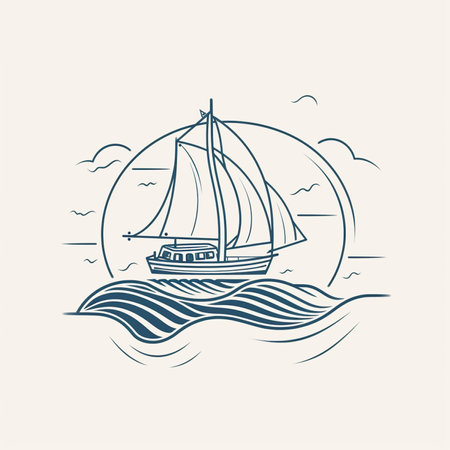Sailing boat on the sea. Vector illustration for your design.の素材