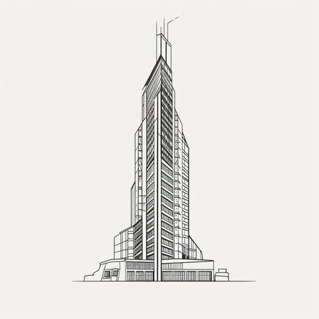 Vector illustration of a modern office building. Skyscraper sketch.の素材