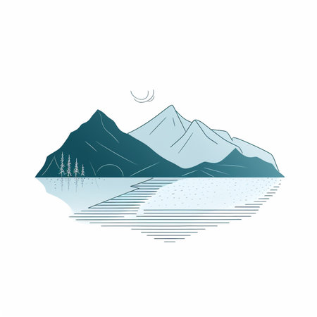 Mountains and lake with reflection. Vector illustration in flat style.の素材