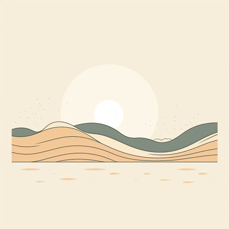 Landscape with sea and sand. Vector illustration in retro style.の素材