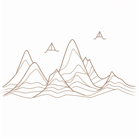 Line art mountain landscape. Hand drawn vector illustration isolated on white background.の素材