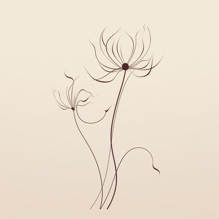 Dandelion flower on a beige background. Vector illustration.の素材