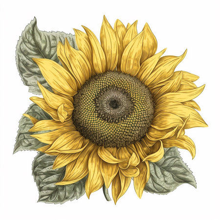 Hand drawn sunflower. Vector illustration. Isolated on white background.の素材