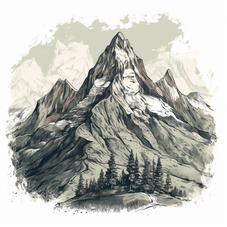 Hand drawn sketch of mountain peak. Mountain landscape. Vector illustration.の素材