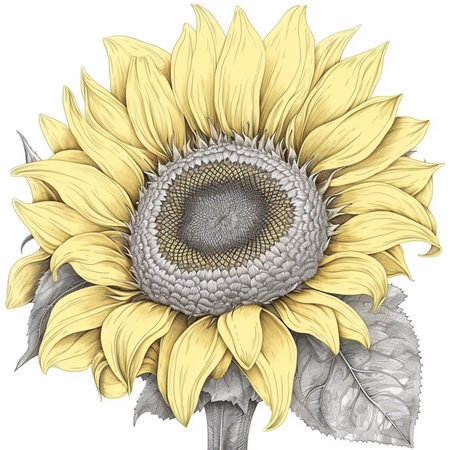 Sunflower on a white background. Hand drawn. Vector illustration.の素材