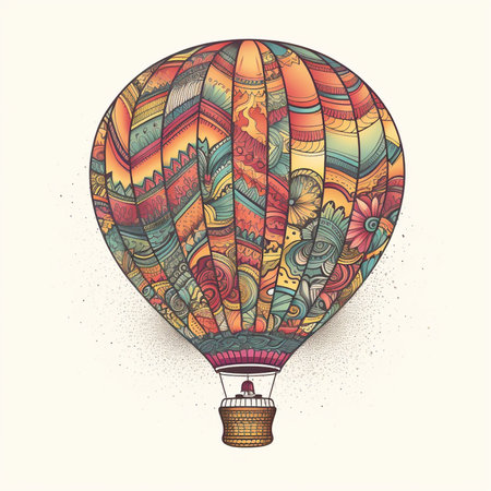 Vintage hot air balloon. Hand drawn vector illustration for your designの素材