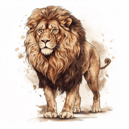 Lion. Hand drawn sketch on white background. Vector illustration.の素材