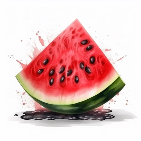 Watermelon slice isolated on white background. Watercolor hand drawn illustrationの素材