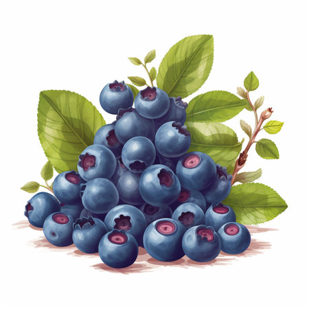 Blueberry with leaves and berries on white background. Vector illustration.の素材