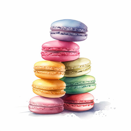 Colorful macaroons isolated on white background. Watercolor illustrationの素材