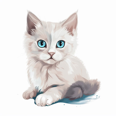 White kitten with blue eyes on a white background. Vector illustration.の素材