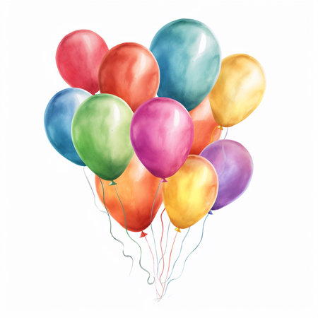Colorful balloons isolated on white background. Hand drawn watercolor illustrationの素材