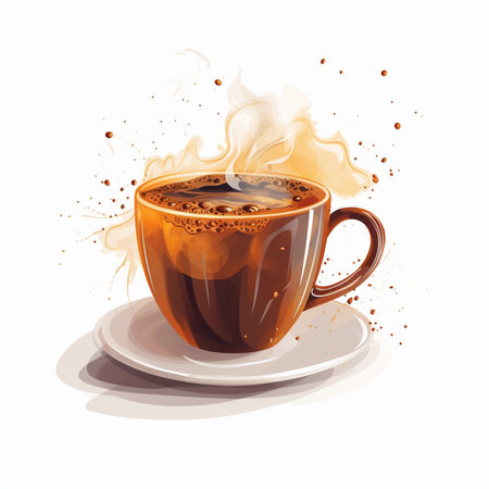 Coffee cup with steam and splashes. Vector illustration.の素材