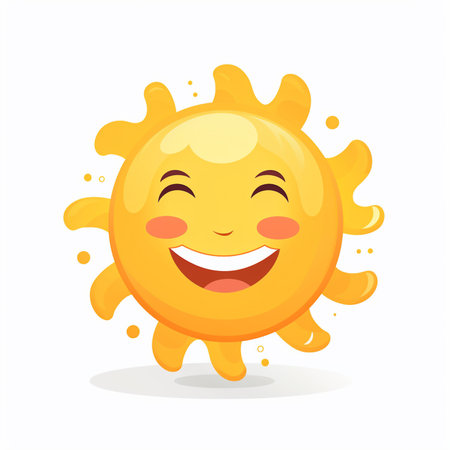 Smiling cartoon sun. Vector illustration isolated on a white background.の素材