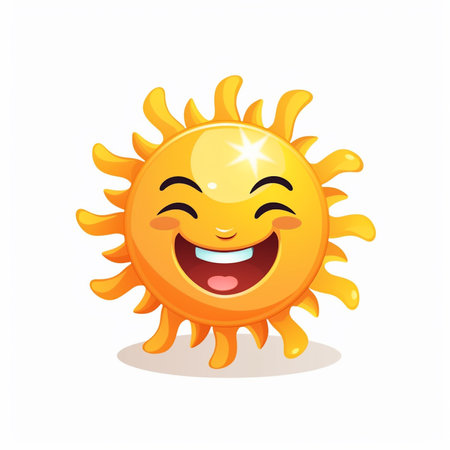 Cute cartoon smiling sun character isolated on white background. Vector illustration.の素材