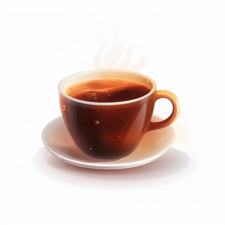 Cup of coffee with steam on white background. Vector illustration.の素材