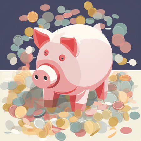 Piggy bank with coins. Vector illustration in retro style.の素材