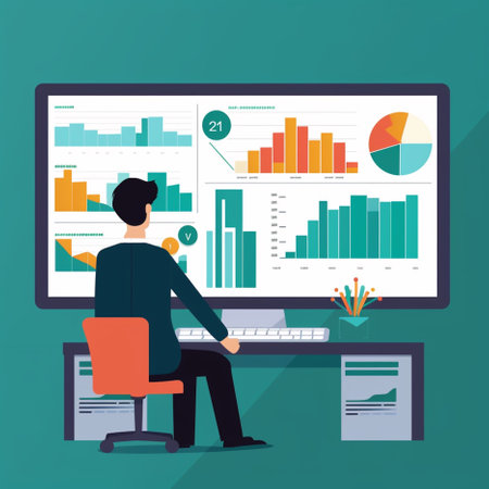 Businessman working on computer. Vector illustration in flat design style.の素材