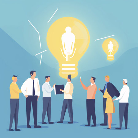 Businesspeople with lightbulb. Teamwork concept vector illustration.の素材