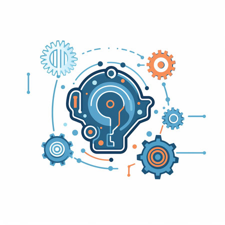 Human head with question mark and cogwheels. Artificial intelligence concept. illustrationの素材